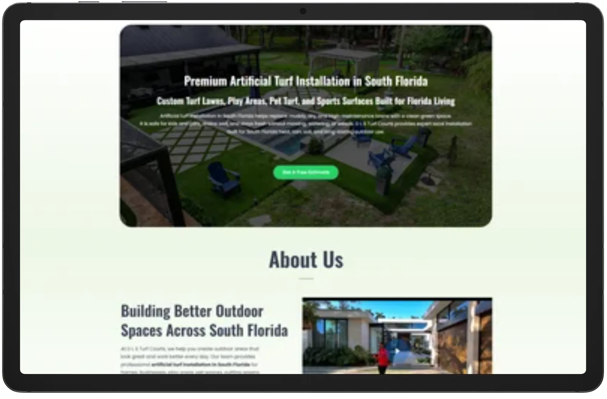 DLS Turf Courts website shown on a tablet