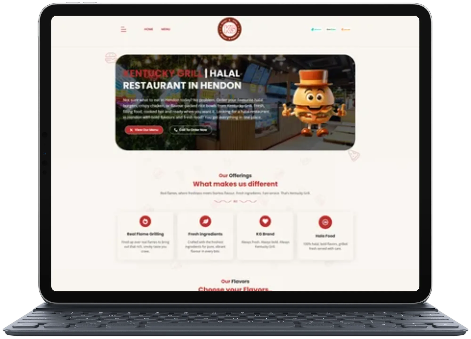 Kentucky Grill website shown on a laptop