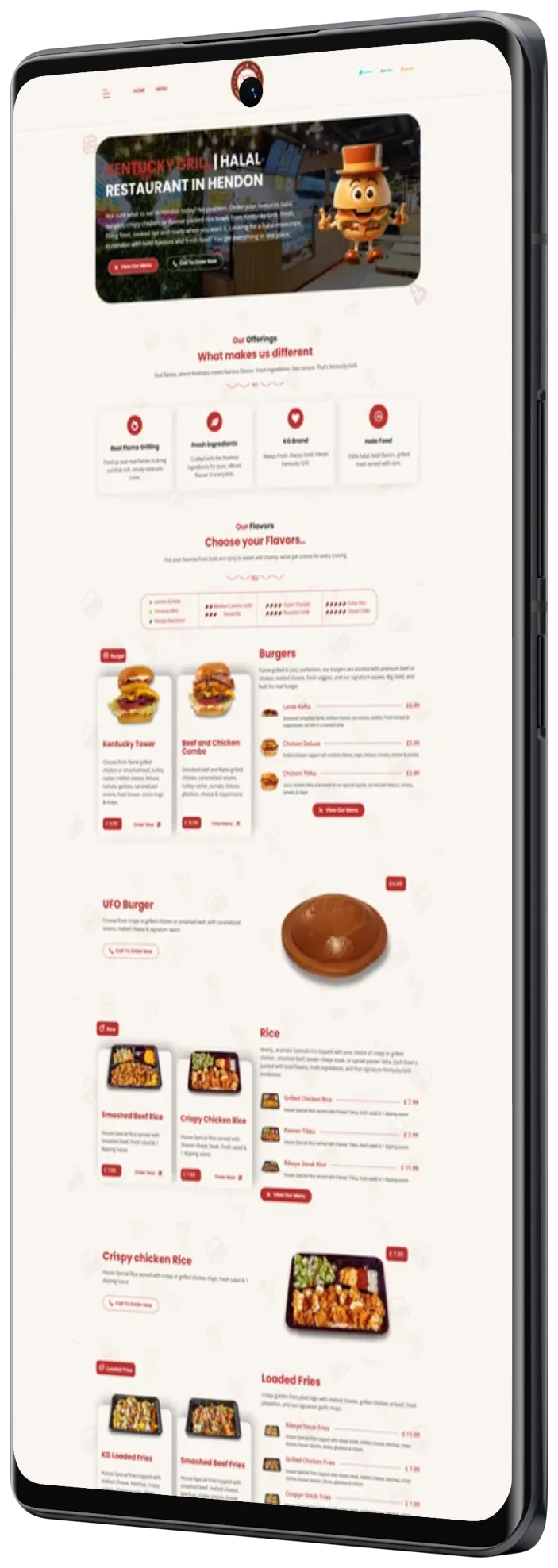Kentucky Grill website shown on a phone